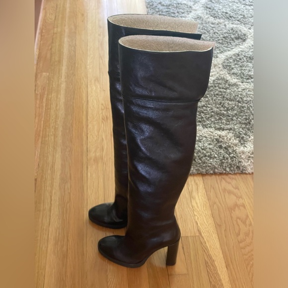 Zara Over the Knee leather Boots size 8 faux shearling interior - Picture 15 of 16